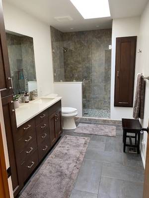 Tile floor and walk-in shower