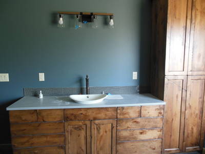 Distressed finish vanity and linen